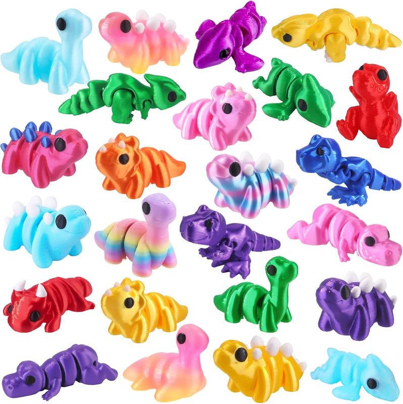 24 Pcs 3D Printed Dinosaur Animals Set, Mini Animals 3D Figurines Toys Set Cute