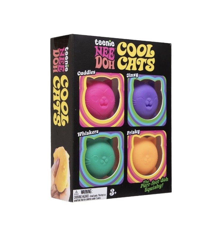 NeeDoh Teenie Cool Cats 4-Pack Schylling Squishy Fidget Toy – Real, NEW, In USA