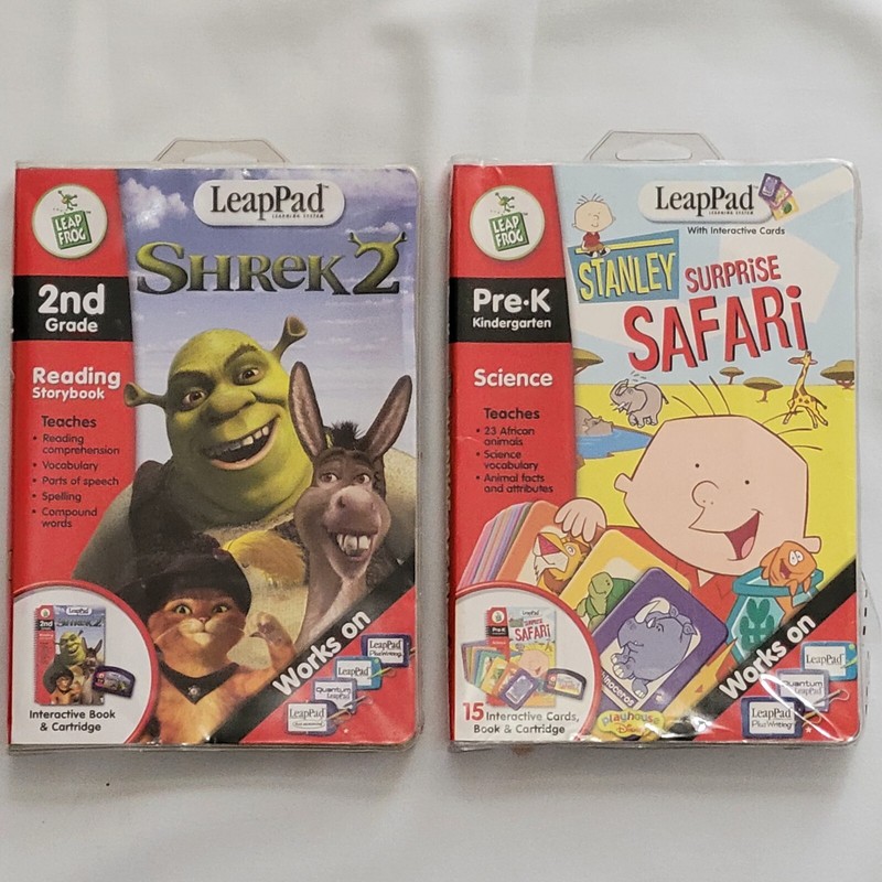 LeapPad New Unopened Shrek 2 & Stanley Suprise Safari Books w/ Cartridges