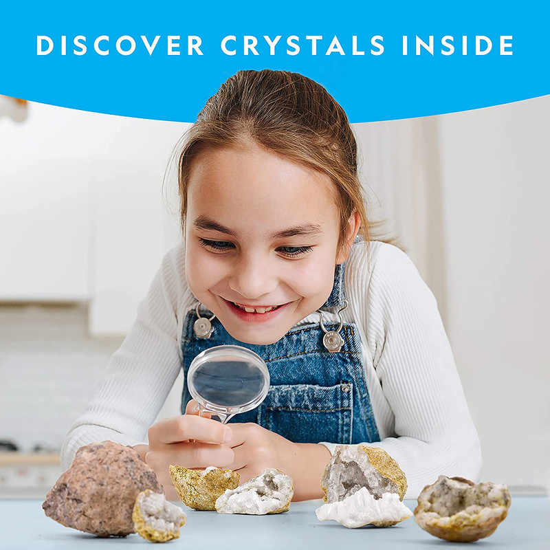 Break Open 10 Premium Geodes - STEM Science Kit with Goggles & Display Stands gallery