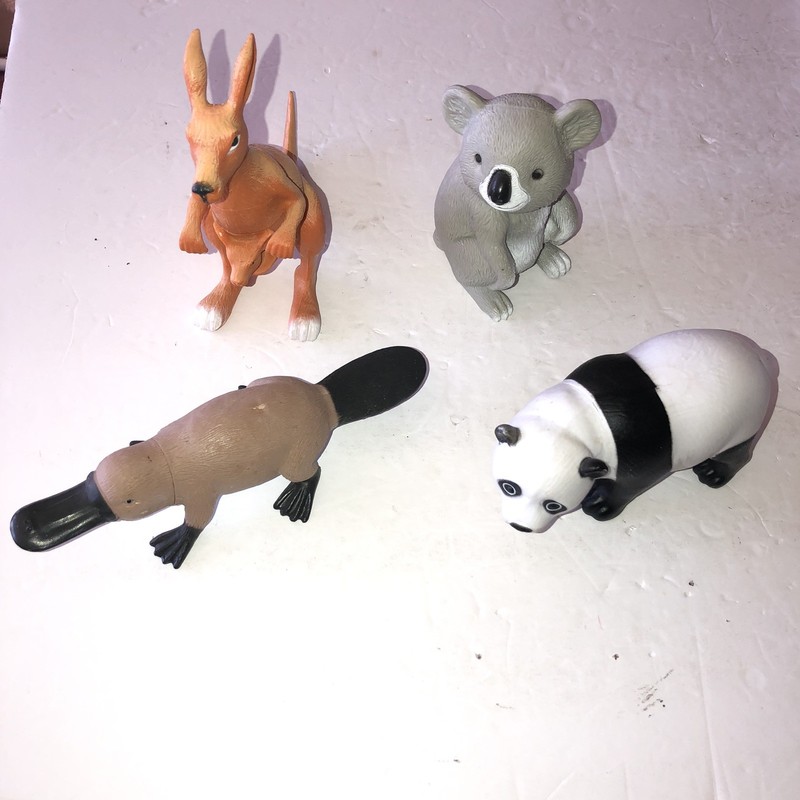 Australian Animals Lot Toy Figures Platypus Koala Kangaroo & Panda Bear