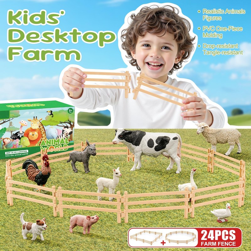 24PCS Farm Animal Toys Corral Fence Educational Cake Toppers Kids 3-8 Years gallery