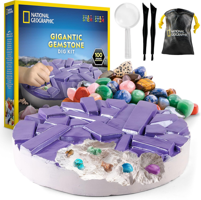 National Geographic Gigantic Gemstone Dig Kit – Excavate 100 Real Gems from a Gi
