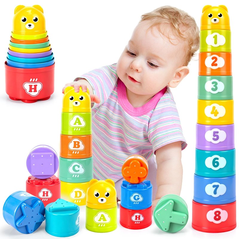 Ynanimery Stacking Cups Toys for Toddlers 1-3, Baby Small, Multicolor