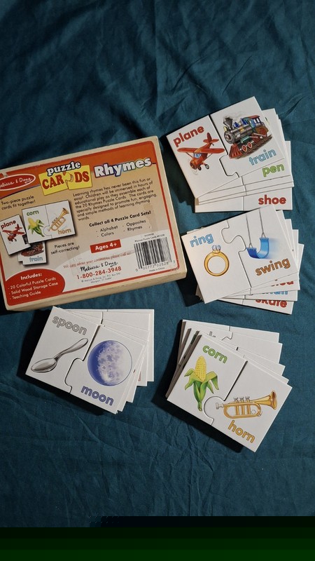 Melissa & Doug Learning Toy Rhymes Puzzle Cards Set Age 4 Yrs Up 20 Matching OBO