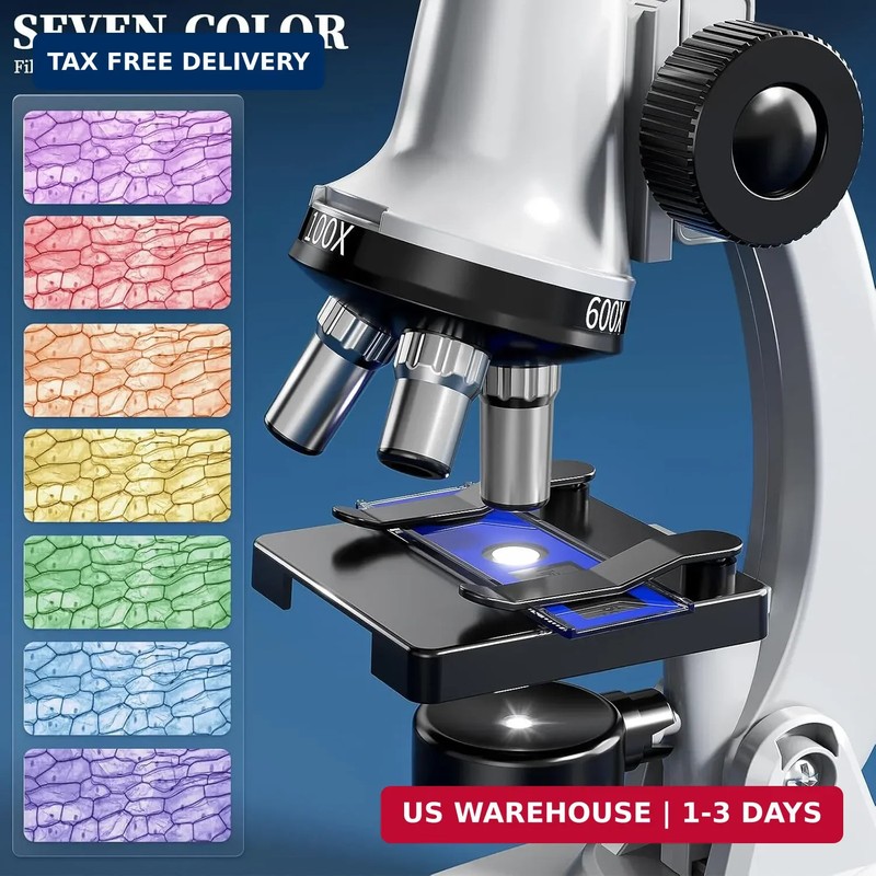 65 Pieces Microscope Kit for Kids Ages 5-7 8-13, 100X-1200X Magnification with 7 gallery