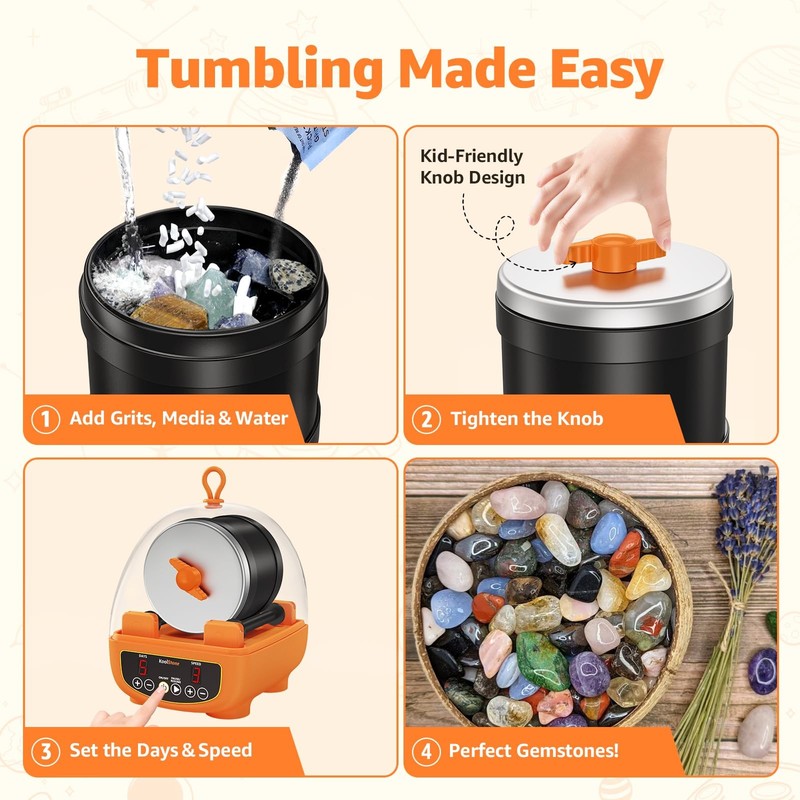 Koolstone C5 Starter Rock Tumbler Kit - Durable Leak-Proof Rock Polisher - gallery