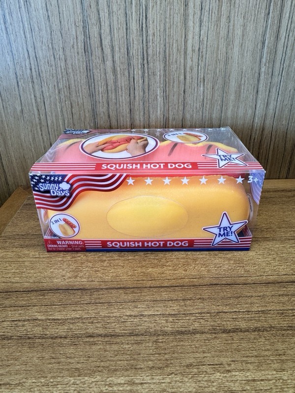 Toymendous Hot Dog Squeeezy Fidget Toy Sunny Days 2-in-1 Hotdog Stress Relief