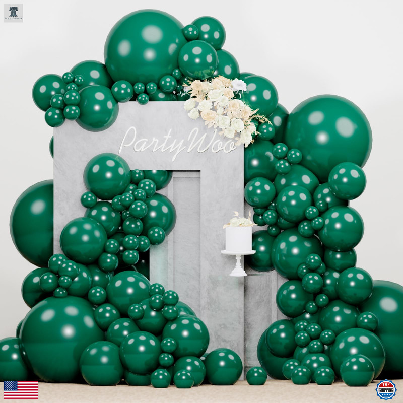 PartyWoo 140pc Pearl Dark Green Balloon Arch Kit 5/10/12/18in Jungle Dino