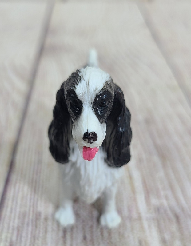 Vintage Cocker Spaniel Action Figure Play Toy Cake Topper Black White 4″