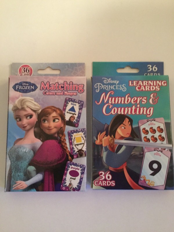 2 box Disney Princess learning cards numbers counting colors shapes education
