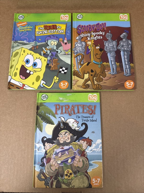 Lot Of 3 Leap Frog Tag Books Scooby SpongeBob 5-7 Years
