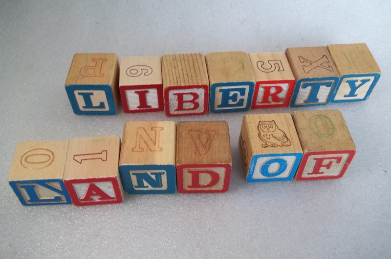 Vintage ABC Alphabet Blocks LAND of LIBERTY red blue Home Decor 4th American gallery