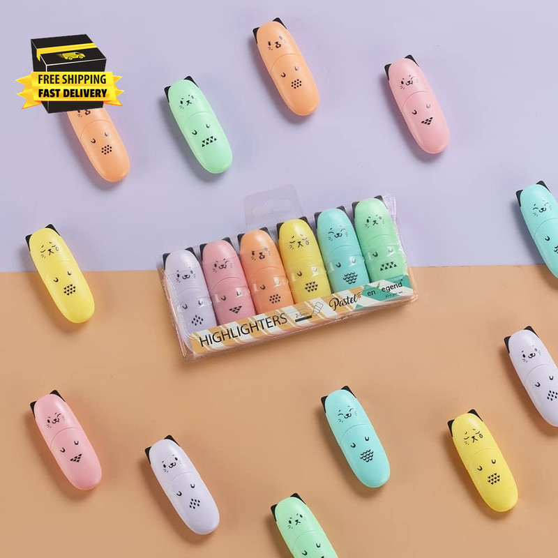 6 Pieces Cat Shape Cute Mini Highlighter Pen Pastel Color Chisel Tip Kawaii Kids gallery