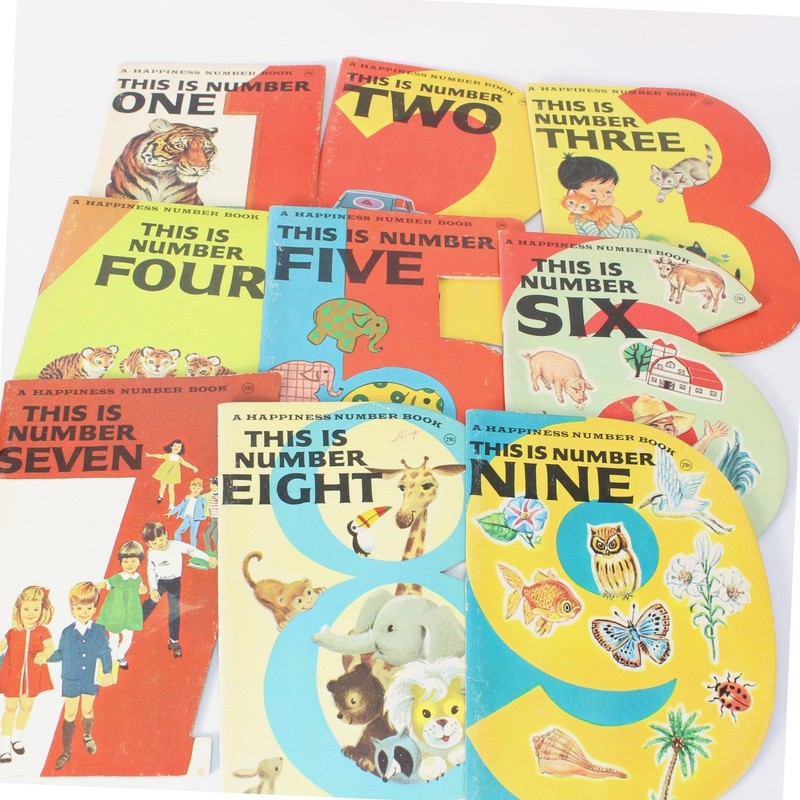 Vintage Happiness Number Book Collection 1 Through 9 Childrens Learning Set