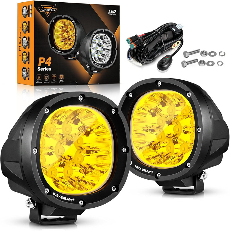 LED Amber Fog Lights 4 Inch 90W, round Offroad Lights 9000LM Yellow Driving Ligh