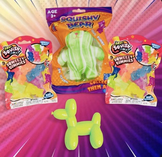 4pc Squishy Sensory Fidget Toy Bundle ~Jumbo & Mini Squeezey Bears & Balloon Dog