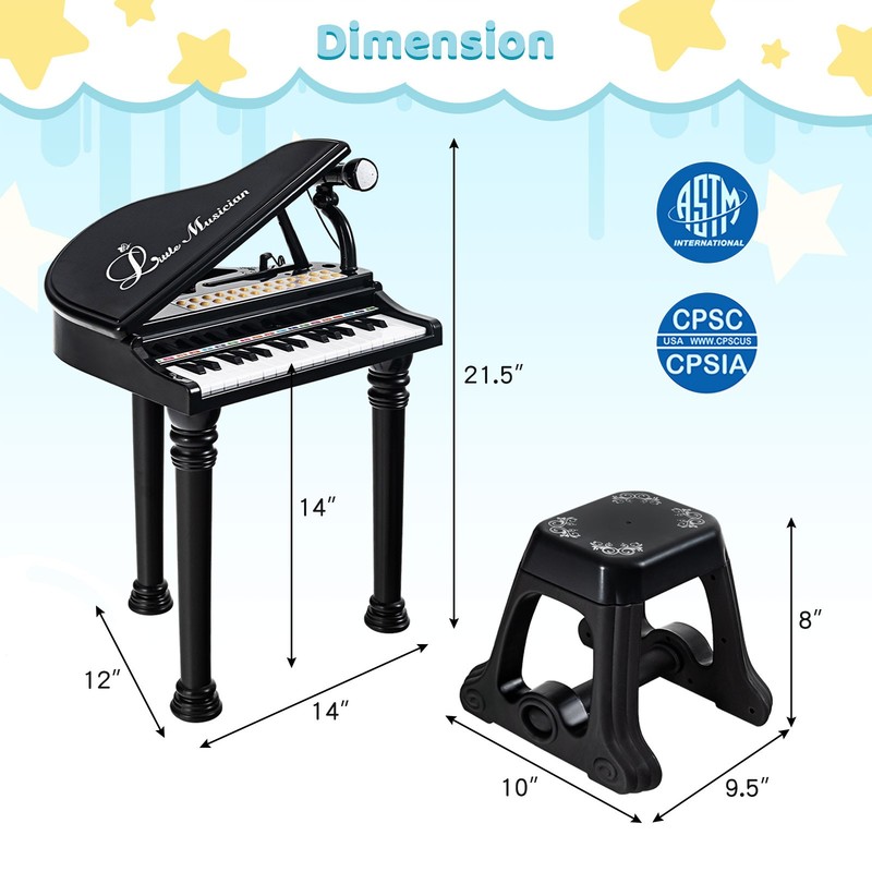 31 Keys Kids Piano Keyboard Toy Toddler Musical Instrument w/ Stool & Microphone gallery
