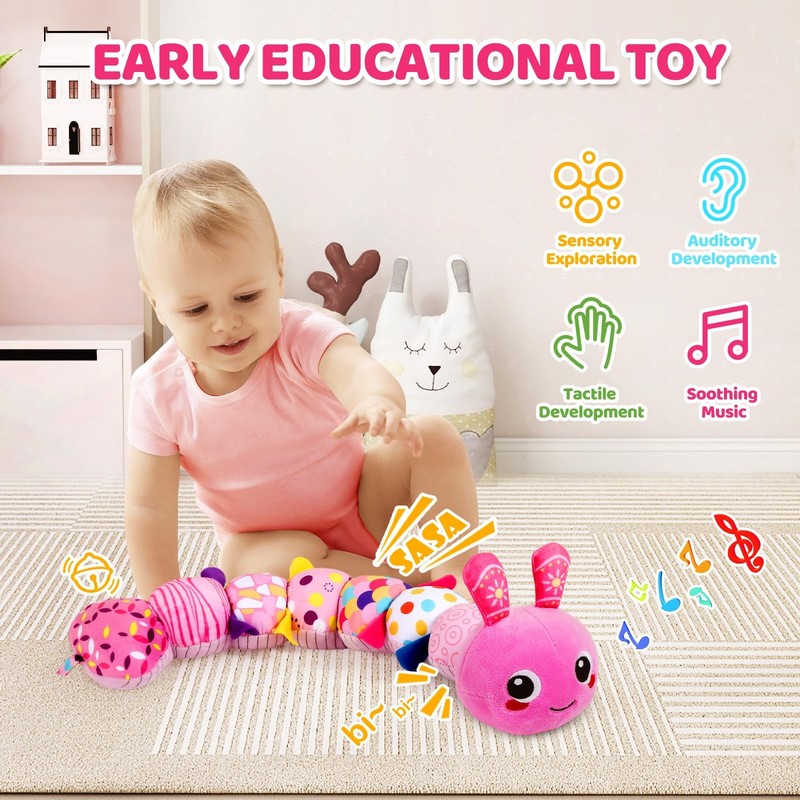 KMUYSL Baby Toys 0-6 6-12 Months, Sensory Music Animal Stuffed Toy for 0 Pink gallery