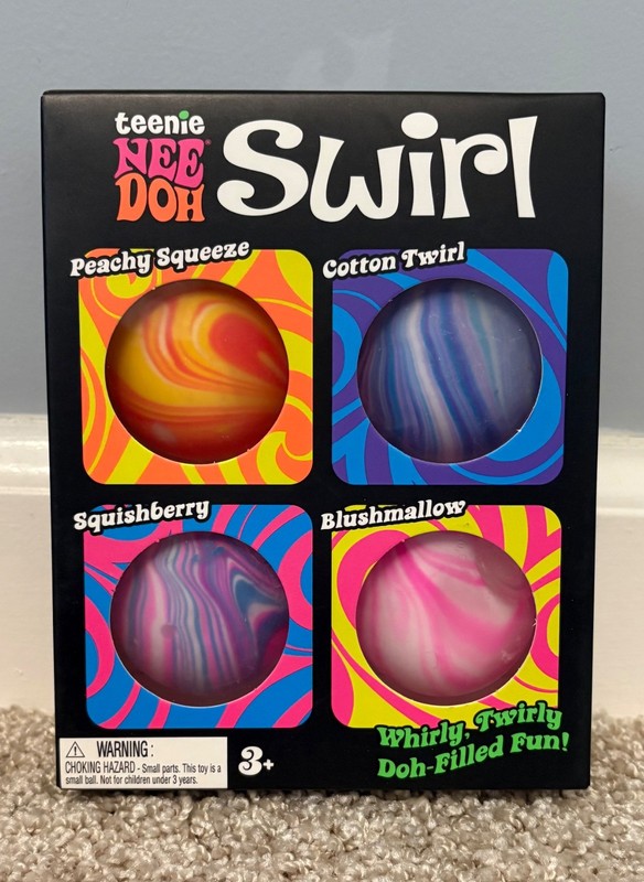 NeeDoh Teenie Swirl 4-pack, Nee Doh Mini Squishy Stress Balls, Set Of Four