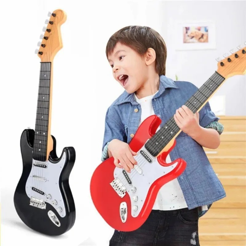Portable red electric guitar toy for children -musical instrument with 4 strings