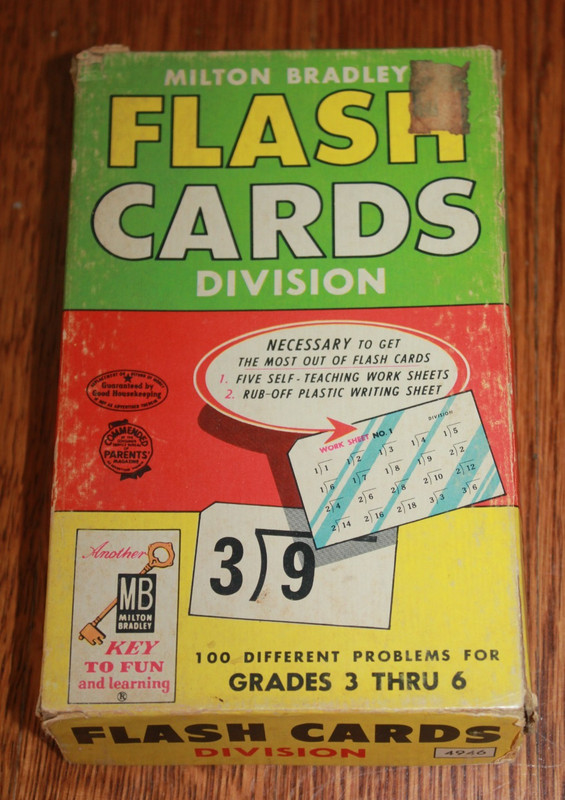 Vintage Milton Bradley Flash Cards 1963 division ephemera box crafts art math
