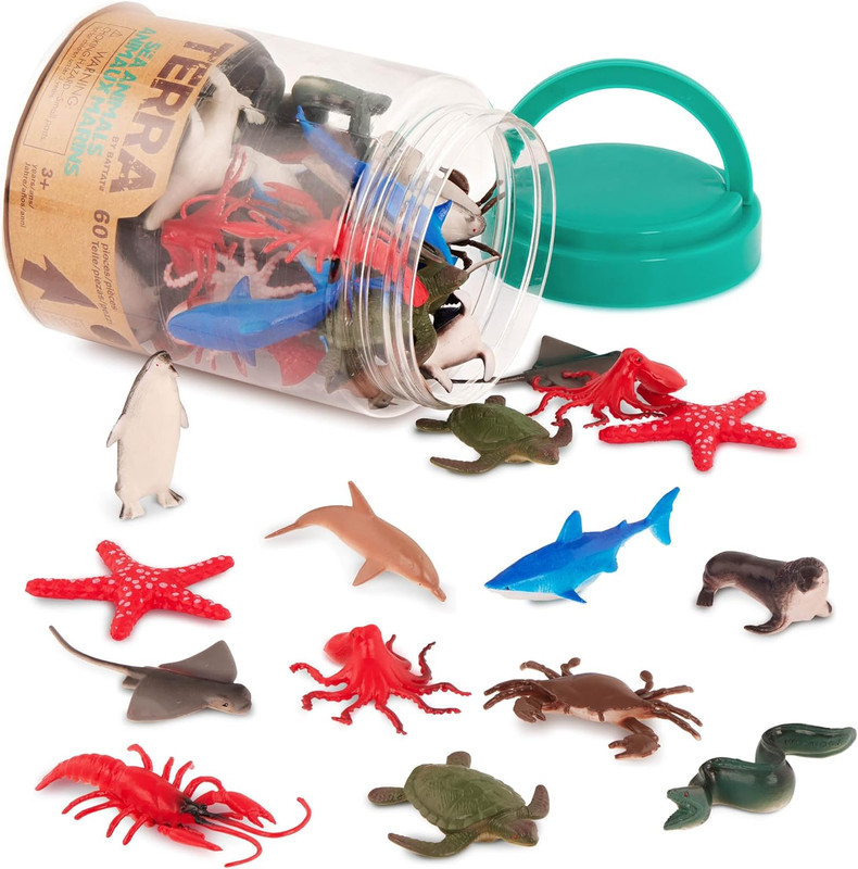 Terra by Battat – 60 Pieces Ocean Animal Figurines – Realistic Mini Sea Animal T
