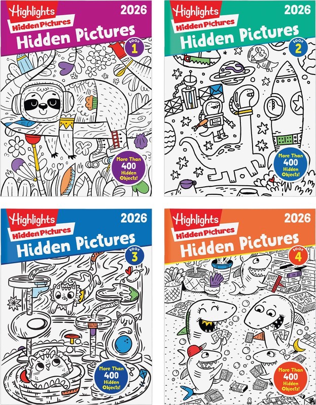 Highlights Hidden Pictures 2026 Activity Books for Kids Ages 6 and Up, 4 Puzz…