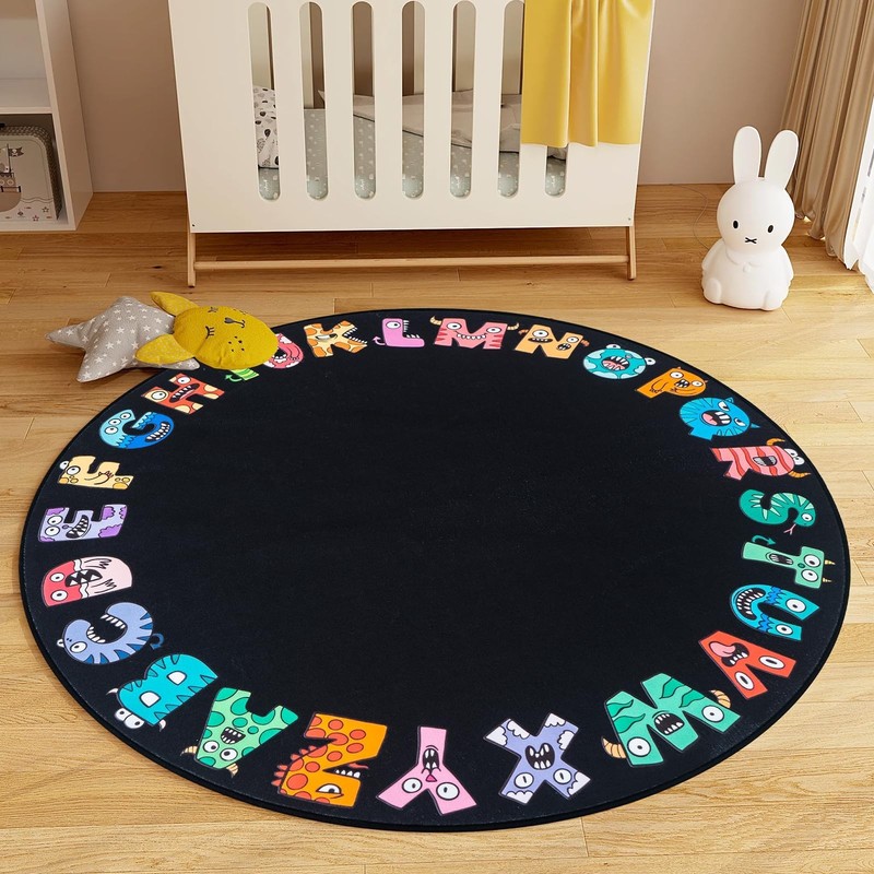 ABC Alphabet Rug for Kids, Classroom Playmat 5ft Non-Slip Circle Rugs for pla…