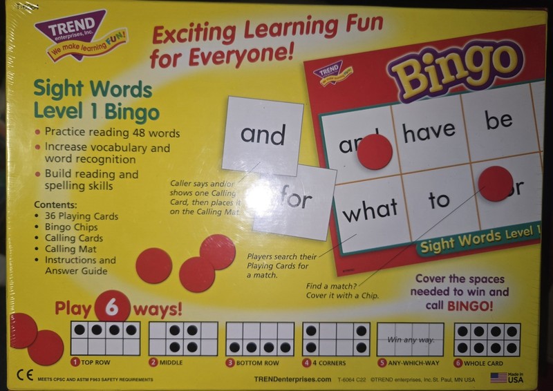 TREND - Sight Words Bingo Homeschool Aid Learn to Read - Level 1 Ages 5 & up gallery