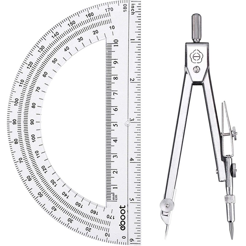 Geometry Math Set - Drawing Compass & 6 Inch Protractor for Students, Precision gallery