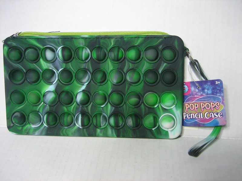 Pop Pops Green Marbled Pencil Case Bag Zipper Pouch Kids Fidget Toy 8×4.5 inches