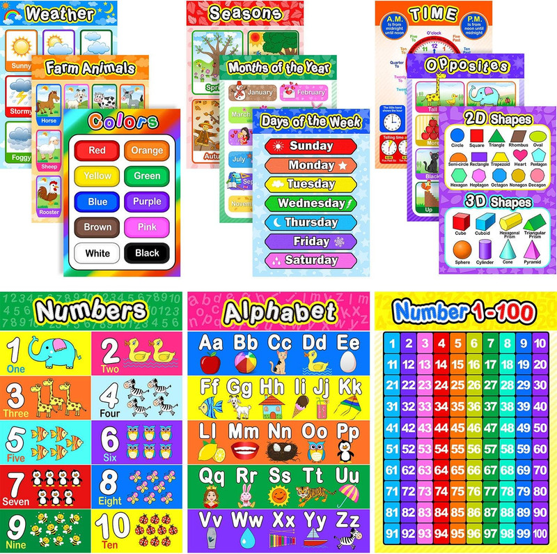 12 Pieces Educational Preschool Poster 16 X 11 Inch Educational Learning Posters gallery