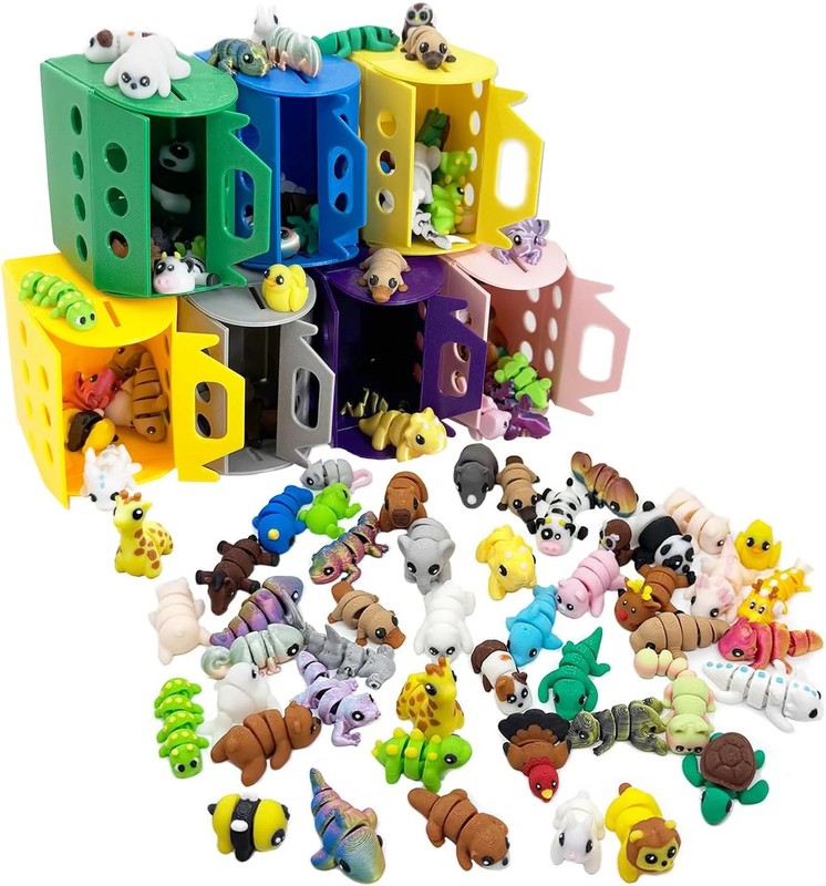 20PCS Mini Animals Figures Set,3D Printed Small Animal Flexible Fidget Toys，3D P