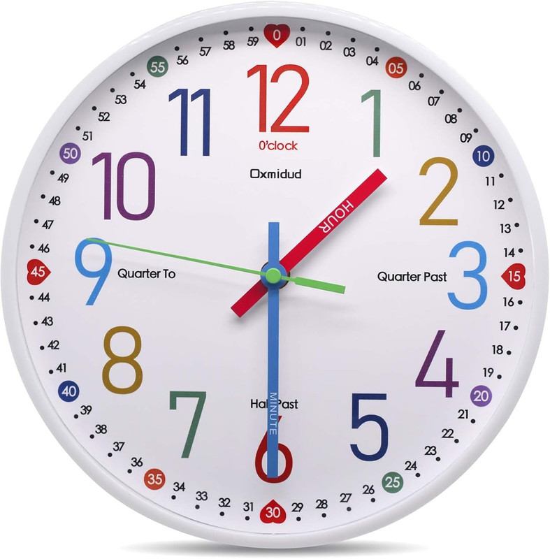 Learning Clock for Kids,10” Silent Non-Ticking Teaching to Tell Time Colorful W