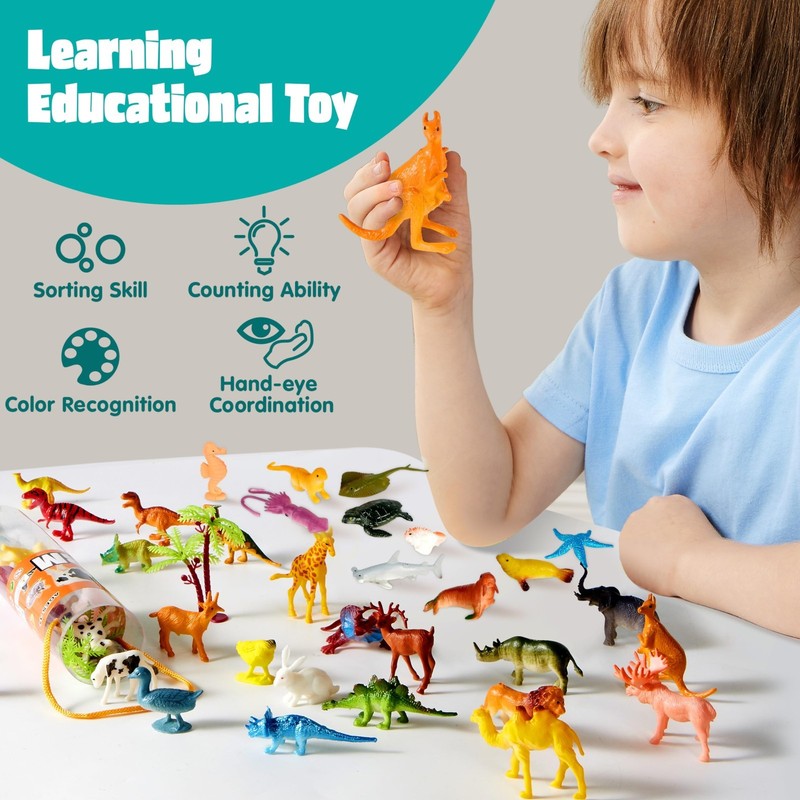 69 Pcs Mini Animal Figures Set - Jungle, Zoo, Ocean & Farm Toys, Sensory Bin Pla gallery