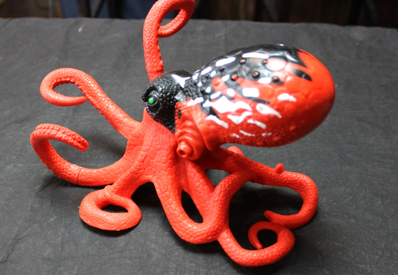 VINTAGE LARGE HARD PLASTIC RED OCTOPUS TOY gallery