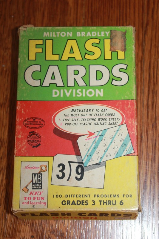 Vintage Milton Bradley Flash Cards 1963 division ephemera box crafts art math gallery