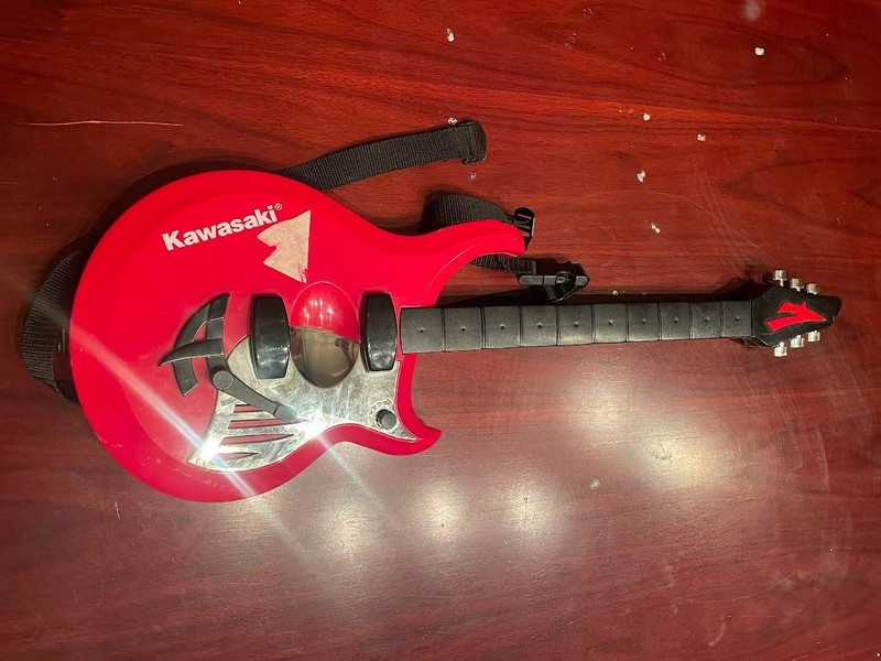 Kawasaki Red Toy Guitar Kids Play Musical Instrument w Shoulder Strap