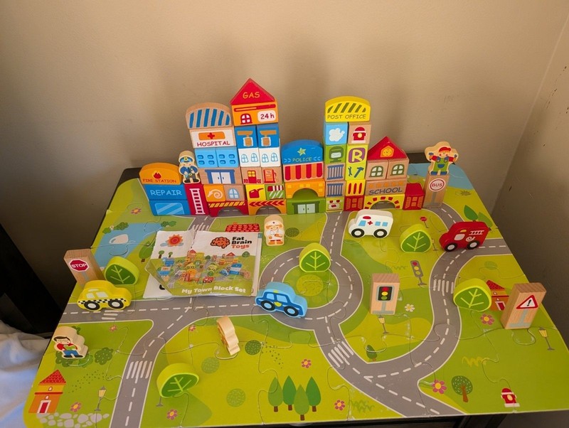 Fat Brain Toys My Town Block Set Jigsaw Puzzle & Wood Block Set for Preschoolers