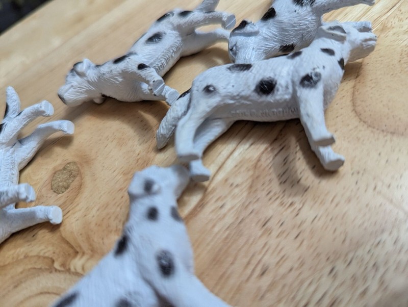 Dalmation dog lot 5 plastic pvc dog toys miniature marked made in china vtg gallery