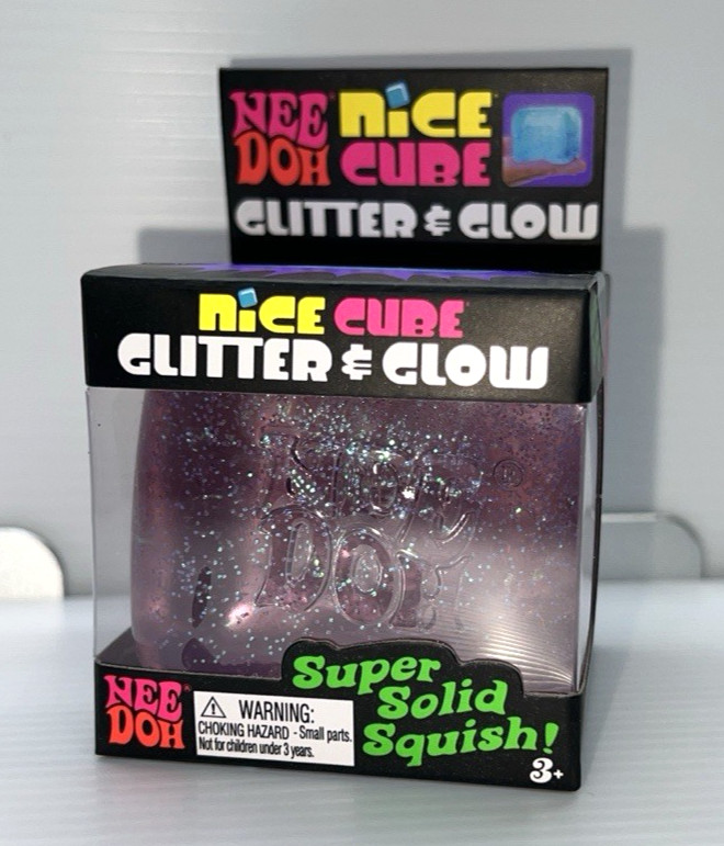 Nee Doh Nice Cube Glitter and Glow, Nee Doh Squishy, Glowing Ice Cube purple