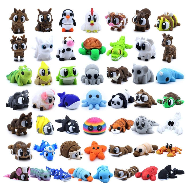 50 Pcs Mini 3D Printed Animals Figurines Set, 3D Printed Toys for Kids, Easte…