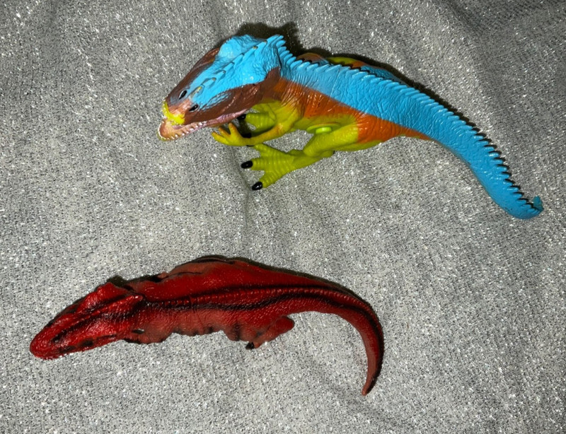 Yellow Blue Orange T-Rex Large Dinosaur ROARS 6.5" x 11" SOUNDS Toy Lot of 2 gallery