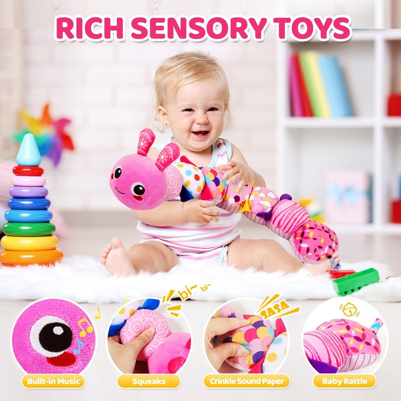 KMUYSL Baby Toys 0-6 6-12 Months, Sensory Music Animal Stuffed Toy for 0 Pink gallery