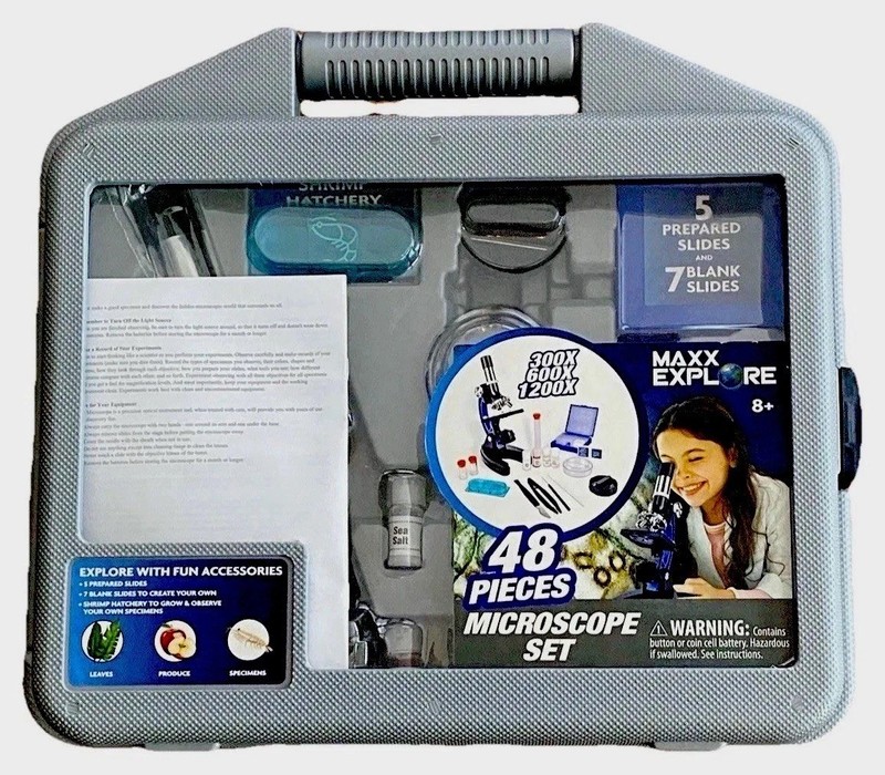 Microscope +Accessories 48 Piece Set, In Hard Case By Maxx Explore Never Used
