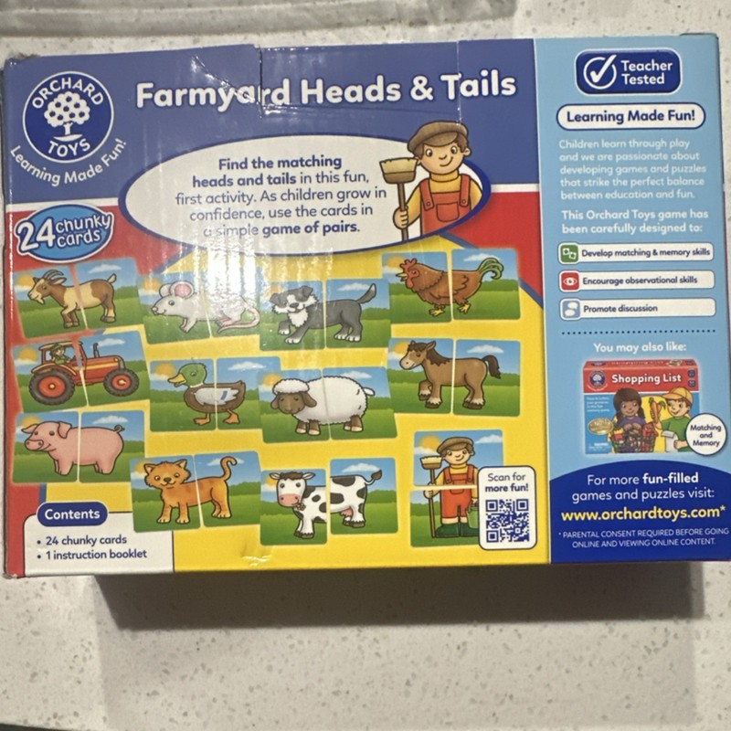 Orchard Toys Farmyard Heads & Tails Matching Game 24 Cards Ages 18m+ Animals gallery