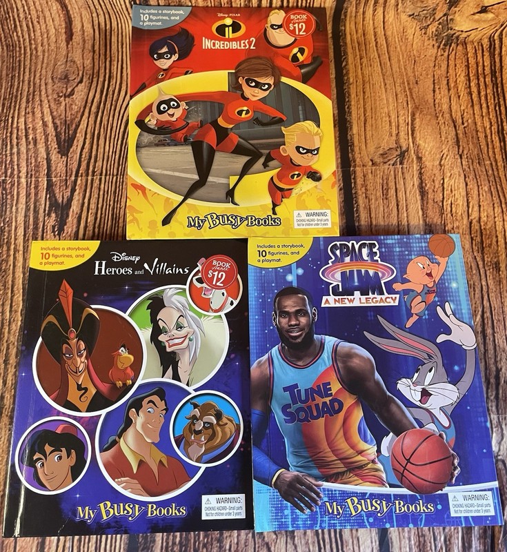Lot Of 3 Busy Books Disney Heroes And Villains Incredibles 2 Space Jam