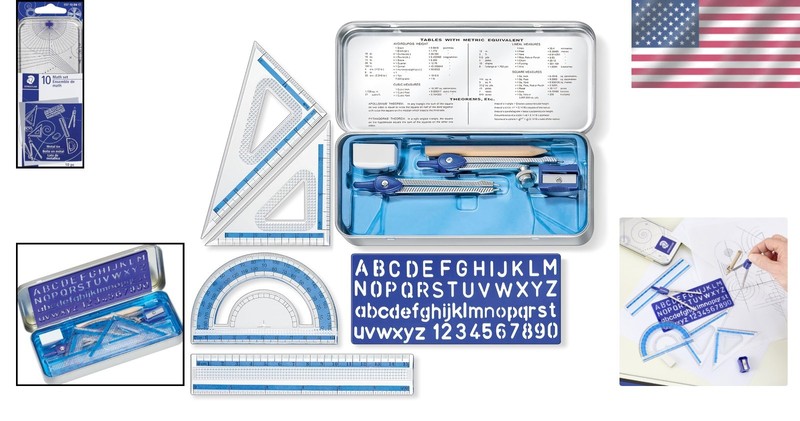 Durable 10-Piece Geometry Set: Precision Compass, Ruler & Alphabet Stencil gallery