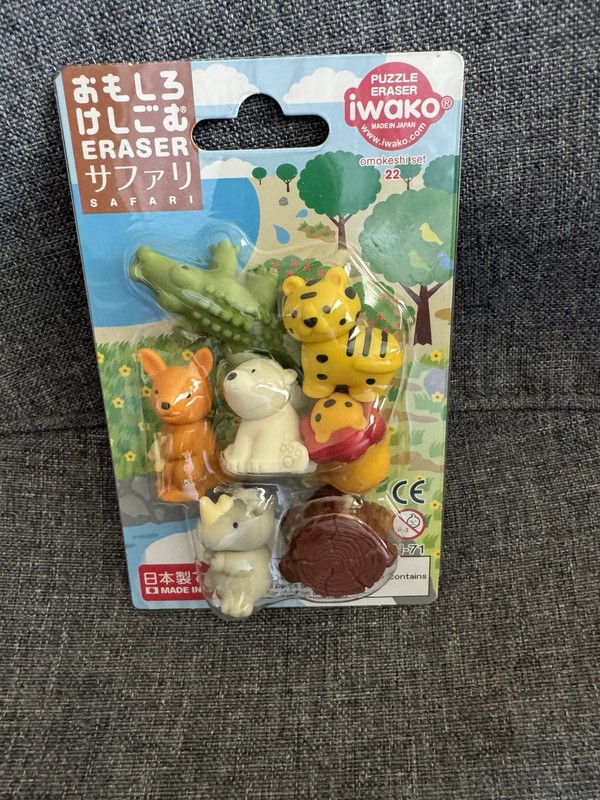 NEW IWAKO Japanese Puzzle Erasers Safari Animals Card Set Kids Children Gift